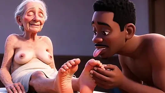 Miniatura de Abuela mayor aceitando y lamiendo los pies - placer de lamer la suela