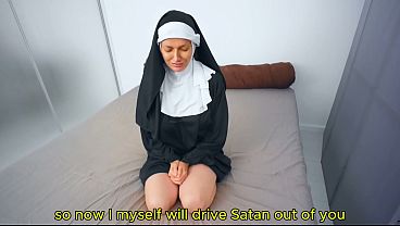 Miniatura de Monja traviesa pillada con un vibrador: Exorcismo vaginal y anal intenso que termina en eyaculación facial.
