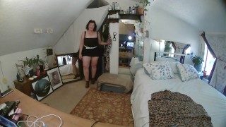 Miniatura de Blue eyed PAWG with huge butt strips down and gives a wet and gentle blowjob to a shy man.