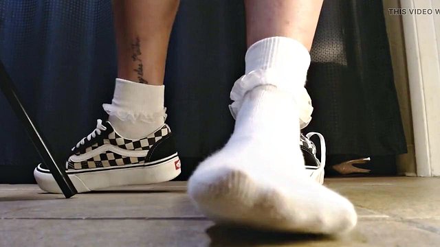 Miniatura de Lesbian College Brunette's Ruffled Socks in Vans Sneakers