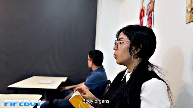 Miniatura de Nerdy Student in Glasses and Big-Butted Student Fuck Milf Professor in Class with Intense Pounding