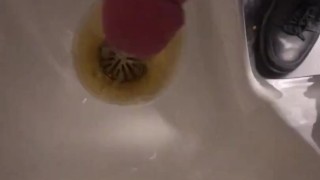 Miniatura de At work Risky Public Masturbation, Cumshot into the urinal after taking a long piss, startled midway