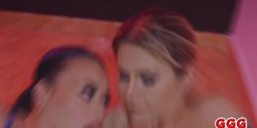 Miniatura de GGG First Time: Blonde Zlata Shine & Brunette Aya Goldie Lingerie Gangbang – Floor Fucking, Bukkake Facial & Sperm Slut Initiati