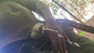 Miniatura de Black cock pissing outside in the woods hear the squirt hit the leaves join my onlyfans! #9