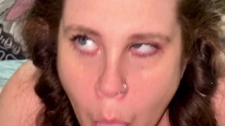 Miniatura de Mature BBW with blue eyes shows feet and sucks cock, he fills my throat full of CUM