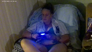 Miniatura de Pretty busty girl in her unbutton base ball jersey showing off bra and panties, feet and cleavage