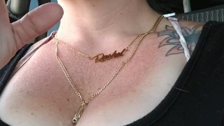 Miniatura de Nerdy Milf Smoking Cigarettes Showing Cleavage In Truck