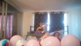 Miniatura de Milf with extreme long hair popping balloons and smoking cigarettes while filming up her own skirt