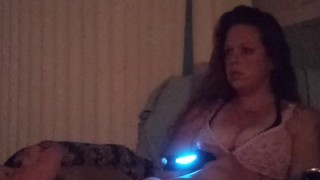 Miniatura de Lonely Milf With Long Brunette Hair and Big Boobs Smoking Cigarettes and Playing Video Games